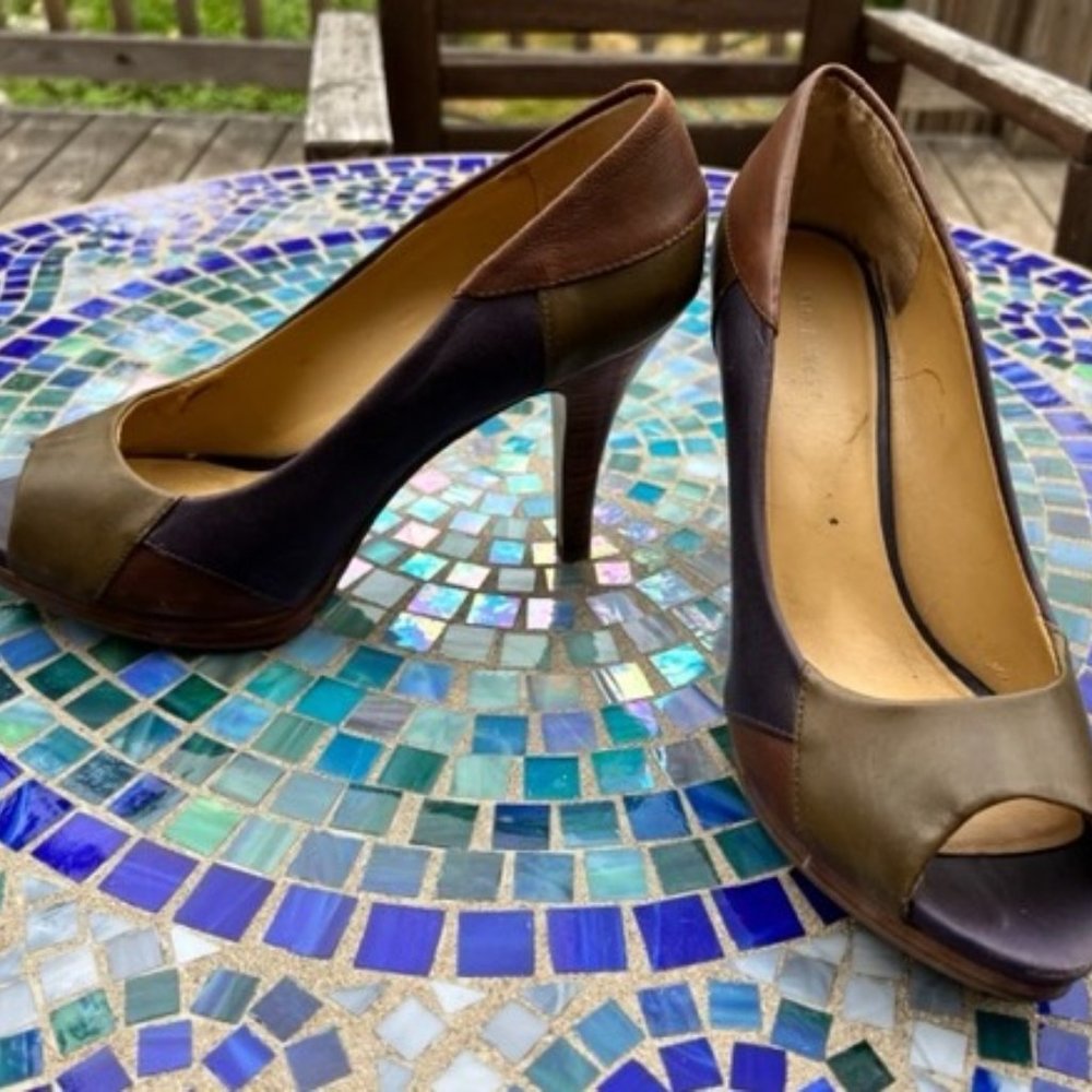 Nine West: Three Tone Peep-toe Heeled Pumps